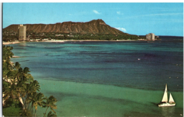 Blue Seas Waikiki Diamond Head Hotels Hawaii Postcard - £5.49 GBP