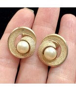 Vintage Coro Faux Pearl Gold Tone Swirl Clip On Signed Earrings - £17.27 GBP