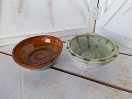 2 Studio Art Signed Pottery Bowl/Trinket Dishes Drip Glazed  5.25&quot; Decor... - $14.84