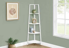 60&quot;H White Laminate &amp; Metal Modern 4-Tier Corner Bookshelf Etagere - $2,291.88 MXN