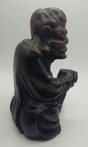 ASIAN Vtg Chinese Bearded Old Wise Man W Scroll Statue Hand Carved Wood 7&quot; X 5&quot; - £136.51 GBP