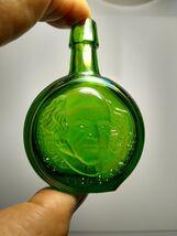 Wheaton Green Carnival Glass Bottle Martin Van Buren 1971 Mini 3" Vintag... - $17.00