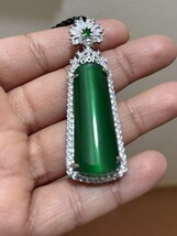 Green Jade Zircons Pendant Necklace Big Pendant Big Stone Gemstone Stone... - $13.76