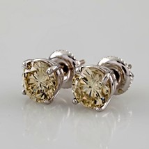 Gorgeous 14k White Gold 2.03 carat &quot;Champagne&quot; Diamond Stud Screwback Earrings - £3,948.68 GBP