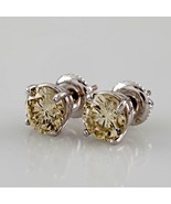 Gorgeous 14k White Gold 2.03 carat &quot;Champagne&quot; Diamond Stud Screwback Ea... - $4,954.25