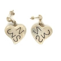 Vtg Sterling Signed Mexico Carved Initials Letter Number Heart Dangle Earrings - £50.68 GBP