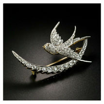 925 Silver Gold Plated Simulated Diamond Brooch Pin  Bird Christian Moon 2.65Ct - £109.20 GBP