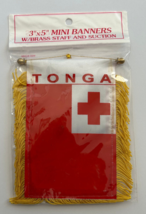 Tonga MINI BANNER FLAG with BRASS STAFF &amp; SUCTION CUP. - £4.69 GBP