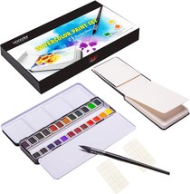 Artist Grade Watercolor Paint Set 24 Colors Mop Paintbrush and Sketch Book inclu - £41.39 GBP