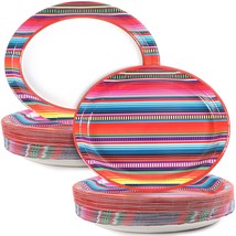 50 Pcs Mexican Serape Fiesta Oval Paper Plates 11&quot; Large Disposable Colorful Str - £30.04 GBP