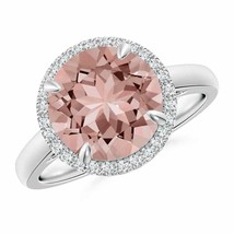 ANGARA Round Morganite Cathedral Ring with Diamond Halo for Women in 14K Gold - £2,038.69 GBP