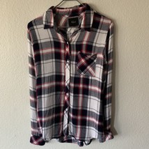 Rails Blue Pink White Plaid Checker 100% Flannel Button Up Shirt Womens Size XS - £19.98 GBP
