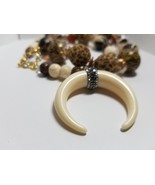 Crescent Moon Shaped Bone Pendant Statement Necklace with Animal Print b... - £39.62 GBP