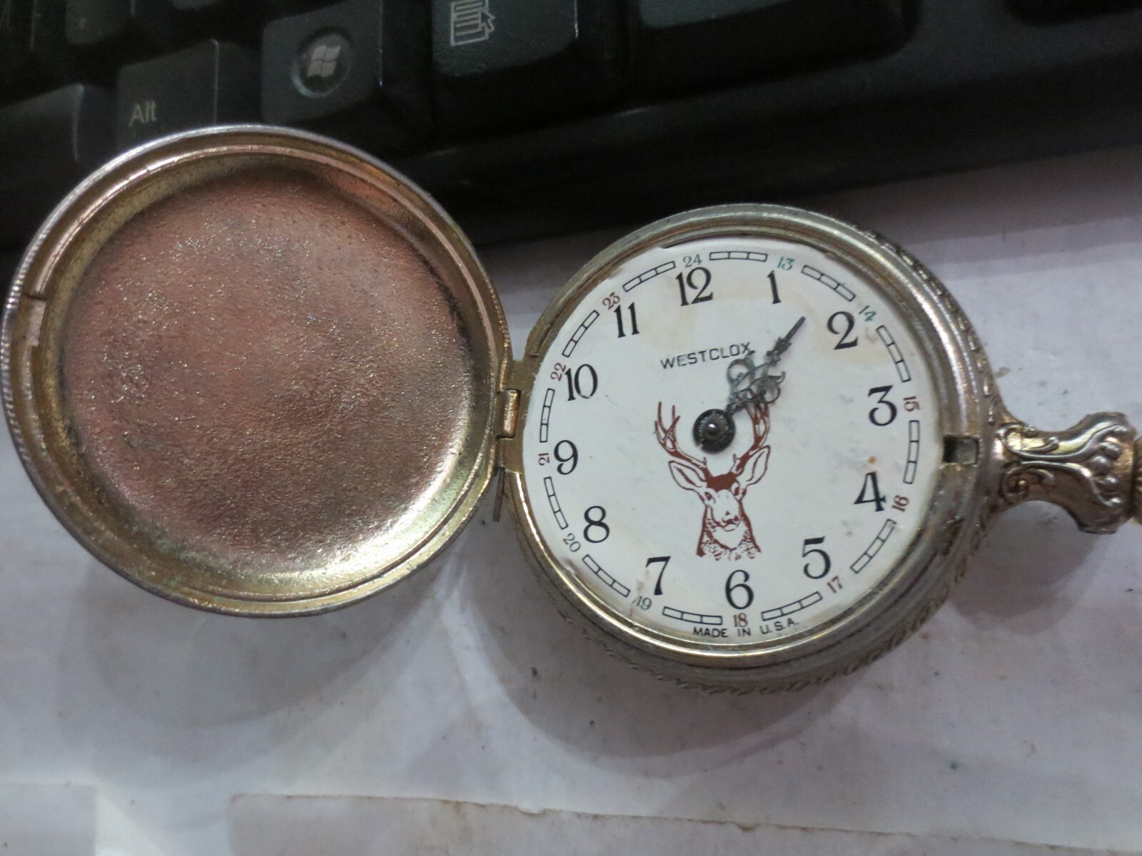 WESTCLOX Pocket Watch &quot;the Kentuckian&quot; Hunting Scene Military Time Elk o... - $23.19