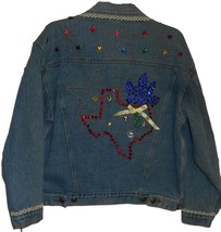 VTG Bugle Boy Womens Jacket Denim Bejeweled Texas Western Blue Jean Size... - £13.22 GBP