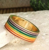 Enamel Rainbow Stripe Band Ring Size 7.5 - £11.67 GBP