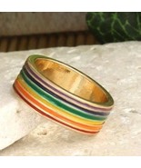 Enamel Rainbow Stripe Band Ring Size 7.5 - £11.73 GBP