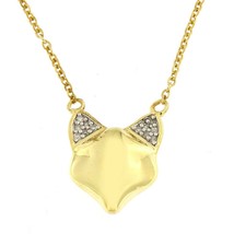 14K Yellow Gold Finish 0.15ct Brilliant Diamond Fox Pendant 18&quot; Chain Necklace - £62.52 GBP