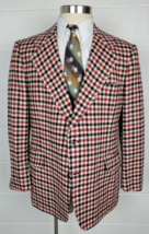 Vintage 1970s Joseph Horne Red Black Check Tweed Sport Coat Jacket 44R - £73.98 GBP
