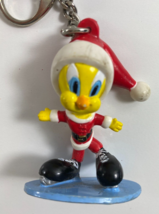 Vintage Looney Tunes Tweety Bird Keychain PVC Figure Ice Skating Santa Ornament - £11.72 GBP