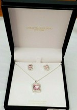 Christian Siriano New York Necklace Pendant &amp; Earring Set Pink Cubic Zirconia - £28.39 GBP