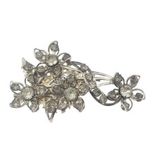 Costume Silver Tone Clear Rhinestone Flower Brooch Jewelry Repurpused - $7.70