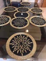 Black And Gold Beaded Dining Set With 1 Table Runner 6 Placemat And 6 Coaster - £150.93 GBP
