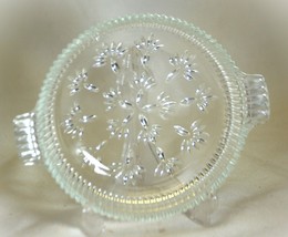 Tidbit Candy Dish Tab Handles Clear Glass Ribbed Floral - $12.86