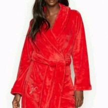 New Victoria&#39;s Secret Logo Short Cozy Women&#39;s Robe Bright Cherry Red Siz... - $58.40