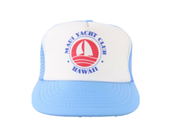 NOS Vintage 80s Maui Yacht Club Hawaii Spell Out Trucker Hat Snapback White Blue - £38.89 GBP