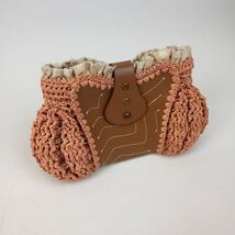 Sans-Arcidet Paris Woven Raffia Clutch Purse Leather Trim Polka Dot Lini... - $27.91