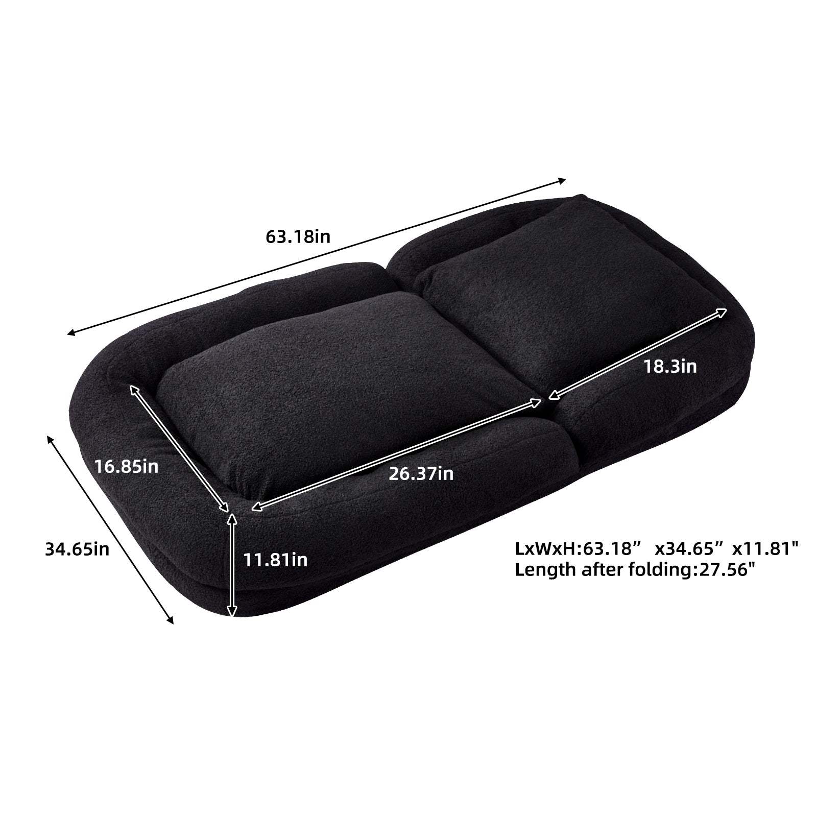 Black Teddy Folding Sofa Chair - 5-Pos Adjustable for Gaming & Relax Item image 3
