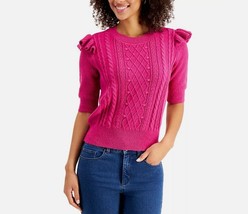 Charter Club Womens Large Berry Cool Ruffle Trim Cable Knit Top NWT AI81 - £22.70 GBP