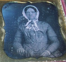 c1850 Antique 1/6 Plate Daguerreotype Photo Victorian Lady with Bonnet Dress - £59.13 GBP