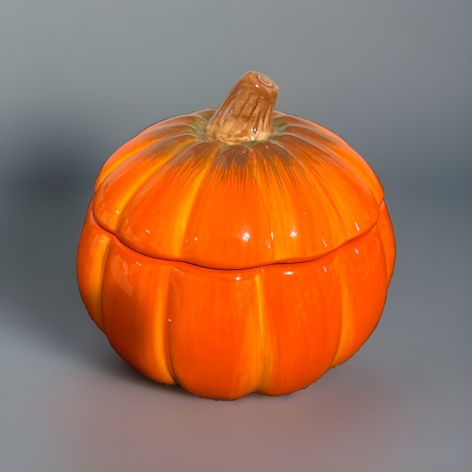 Vintage FTD Fall Halloween Thanksgiving Harvest Pumpkin Ceramic Cookie Candy Jar Item image 3