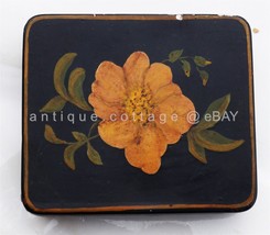 Antique Tole Handpainted Cigarette Trinket Tin Floral Aafa Folk Art Orange Prim - £69.59 GBP