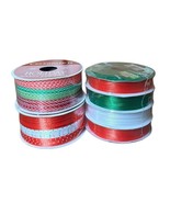 Christmas Ribbon Lot of Thin 1/8&quot; Spools Red Green White Gift Wrapping C... - $21.65 CAD