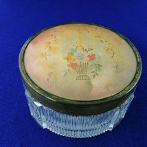 Trinket Powder Vanity Box Footed Art Deco Ribbed Glass Tulip - £28.04 GBP
