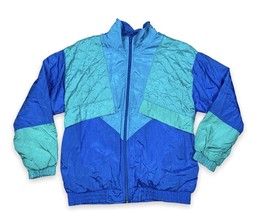 Vintage 80s Bogo Colorblock Nylon Lightweight Jacket Sz Small Blue Quilt... - £20.97 GBP