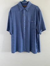 Tori Richard Shirt Mens Large Blue Hawaiian Geometric Silk Lyocell Butto... - $22.65