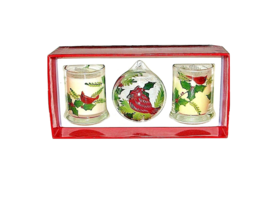 Cardinal Candles Set Red Holly Ornament Winter Christmas White Red Green... - £10.08 GBP