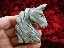 (Y-HOR-HE-405) Gray White CHESS piece HORSE HEAD carving gemstone SOAPST... - $21.03