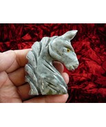 (Y-HOR-HE-405) Gray White CHESS piece HORSE HEAD carving gemstone SOAPST... - $28.74 CAD