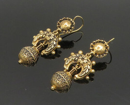 14K GOLD - Vintage Shiny Victorian Floral Detail Dangle Earrings - GE016 - £613.53 GBP