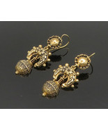 14K GOLD - Vintage Shiny Victorian Floral Detail Dangle Earrings - GE016 - $769.31
