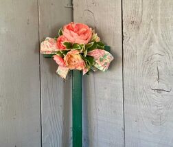 Hand-Painted Pine Cemetery Cross: Floral Peonies Grave Decoration - $25.00