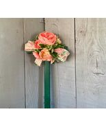 Hand-Painted Pine Cemetery Cross: Floral Peonies Grave Decoration - $25.00