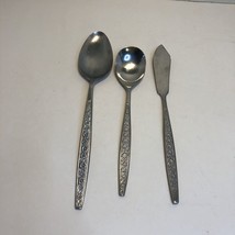 3 Pcs Frosted Flowers Stainless Korea Flatware Tablespoon Teaspoon Butte... - £15.57 GBP