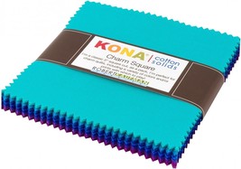 Robert Kaufman Kona Cotton Solids Peacock Palette 5 Inch Precut Squares 42pcs - £11.92 GBP
