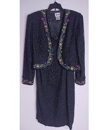 Vintage 80&#39;s Leslie Fay Beaded Floral Jacket With Dress 100% Silk Women&#39;... - $728.74 MXN